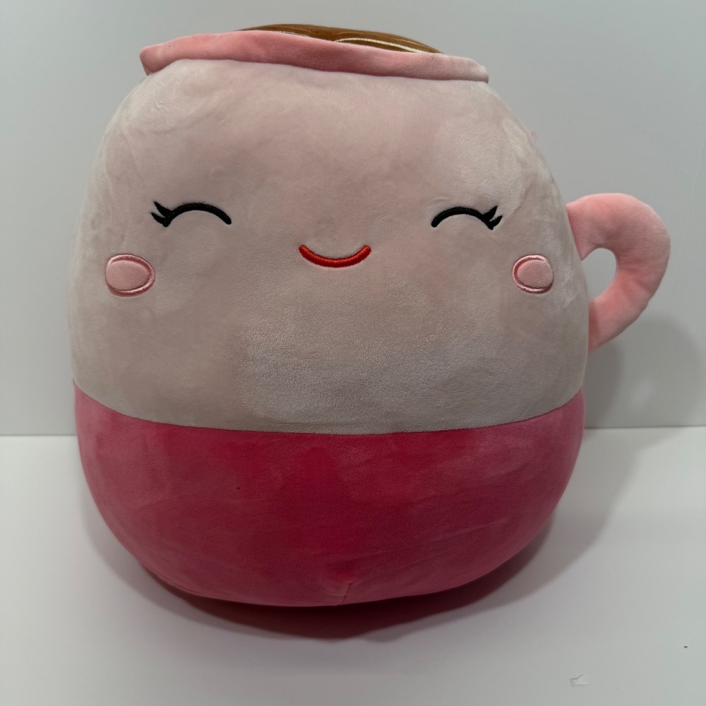 Squishmallows Emery the Latte 14 Inch Pink Cream Coffee Cup Plush Kellytoy 2023